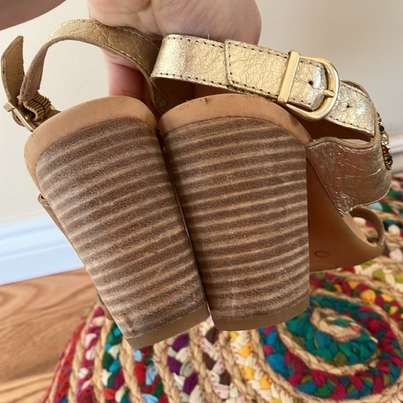 Born gold leather pearl  embellishment heeled sandals - Picture 5 of 6